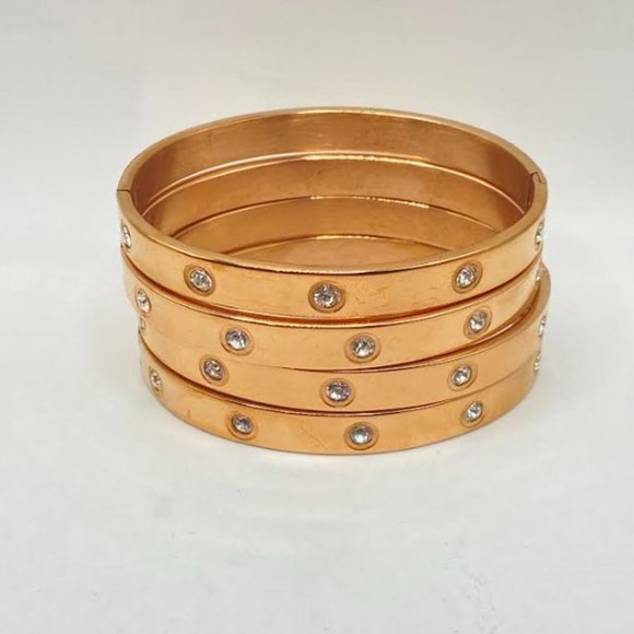One Metal Bangle Bracelet with Crystal Studs - Rose Gold Finish - Picture 5 of 6